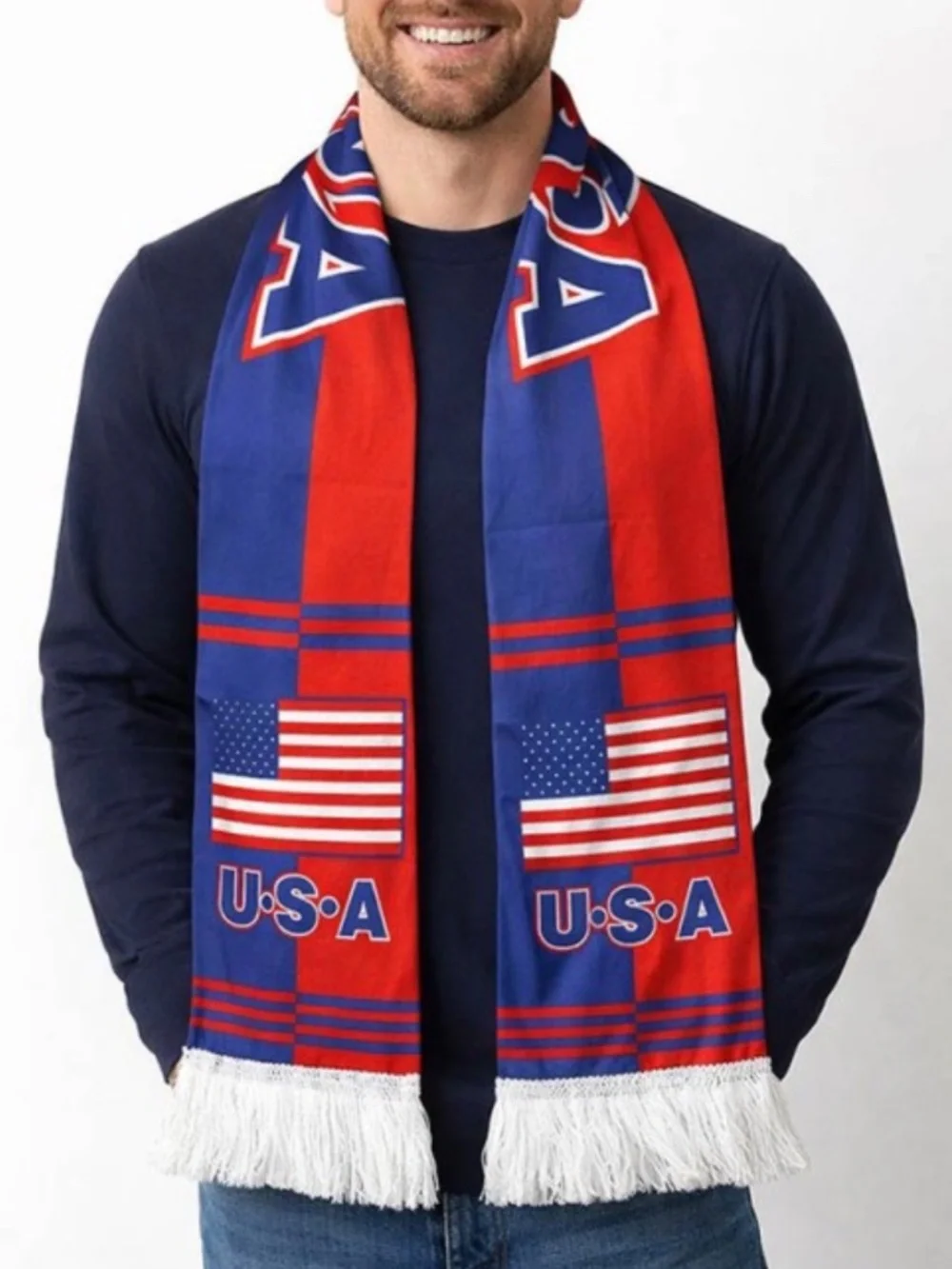 WORLD CUP AMERICAN FLAG UNISEX FRINGE PATRIOTIC SCARF - Picture 3 of 13